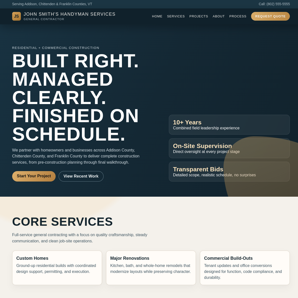 Screenshot of the John Smith's Handyman Services homepage